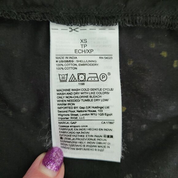 Gap Eyelet Off-The-Shoulder Cotton Dress Tie Waist Womens Size XS Black Pockets - Picture 4 of 8